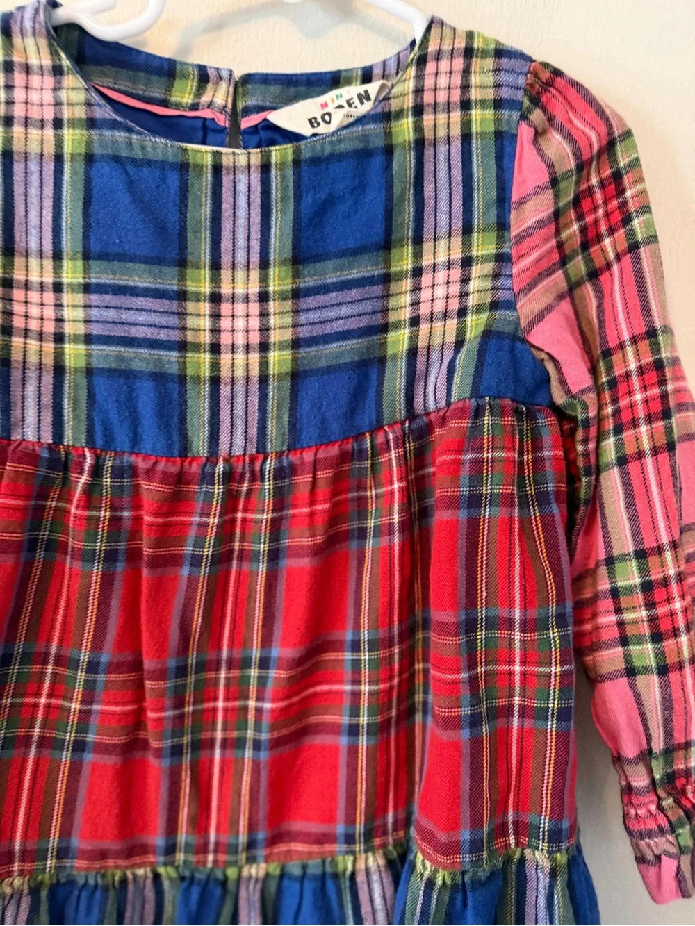 Mini Boden Multicolor Plaid Tiered Dress - Long Sleeve